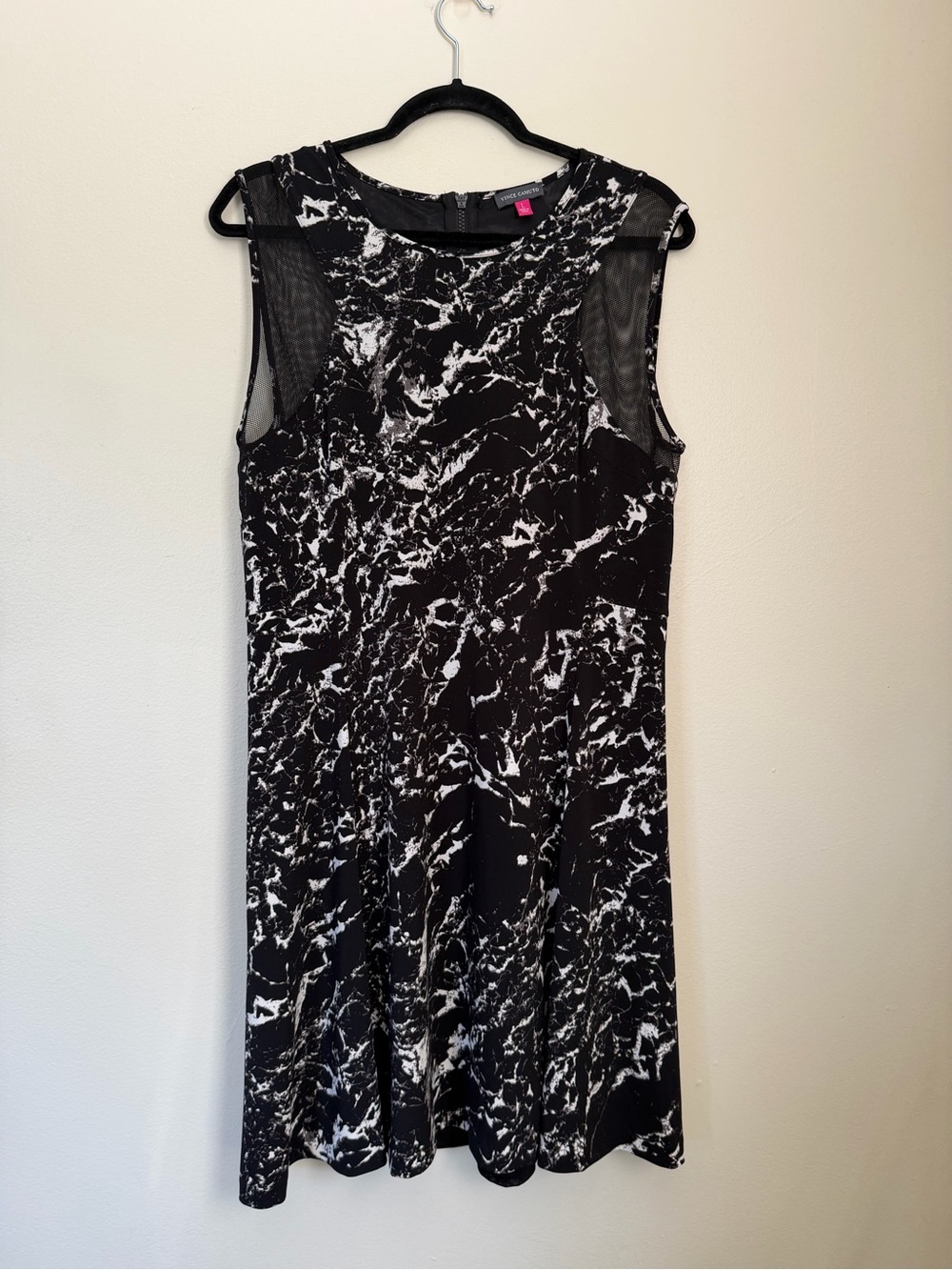 Vince Camuto Black Marble Stone Illusion Sleeveless Jersey Dress Size Large